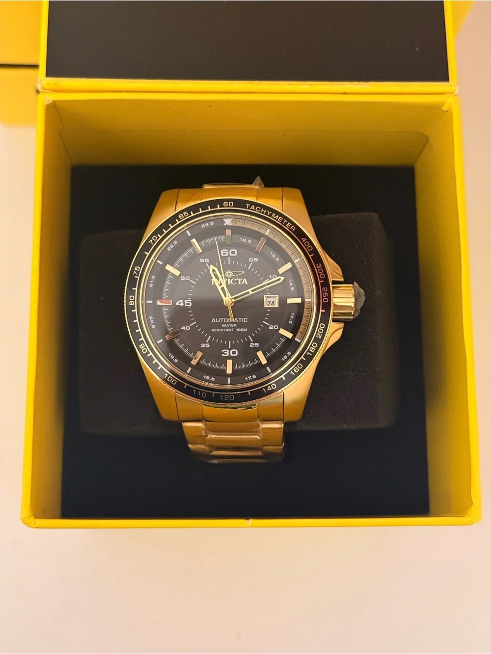 NWT Invicta Speedway Automatic Gold-Tone Watch Model 48078 Black Dial 50mm